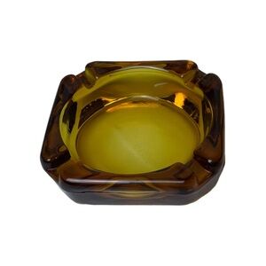 Vintage Ashtray Amber Glass Cigar Cigarette Dish Mid Century Modern MCM 3.75” W